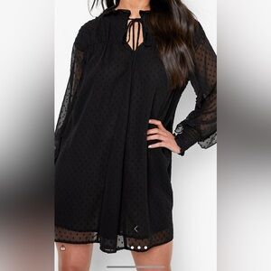 Black, boo-hoo, petite, shift dress, long sleeve